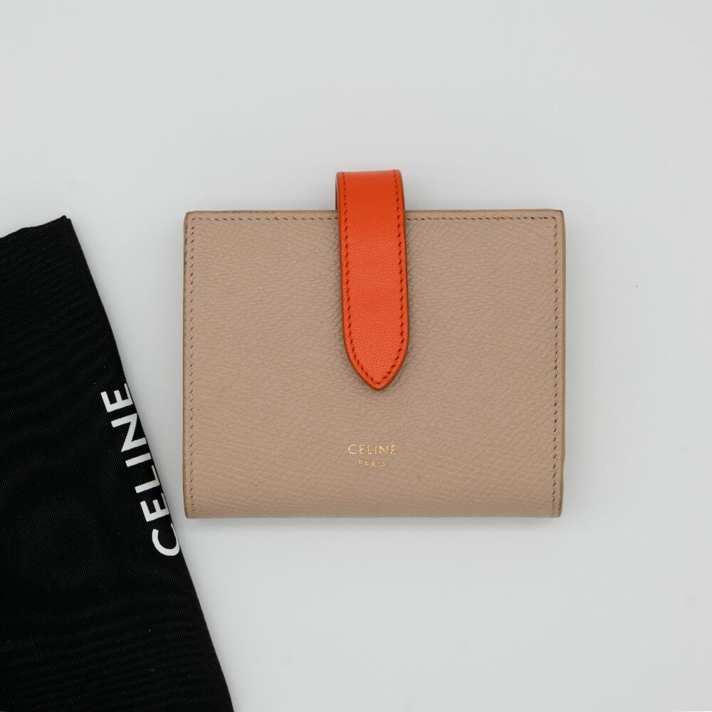 Celine Small Strap Bicolor Compact Wallet Beige/Orange w/ Entrupy COA - Picture 2 of 11